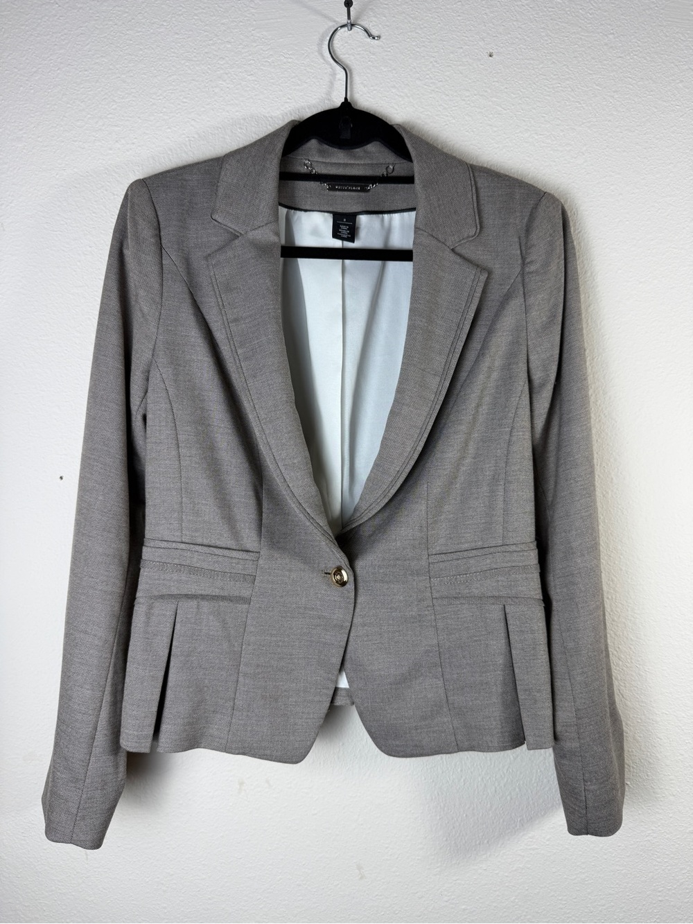 White House Black Market Blazer Womens Size 8 Gray Peplum Single Button Jacket